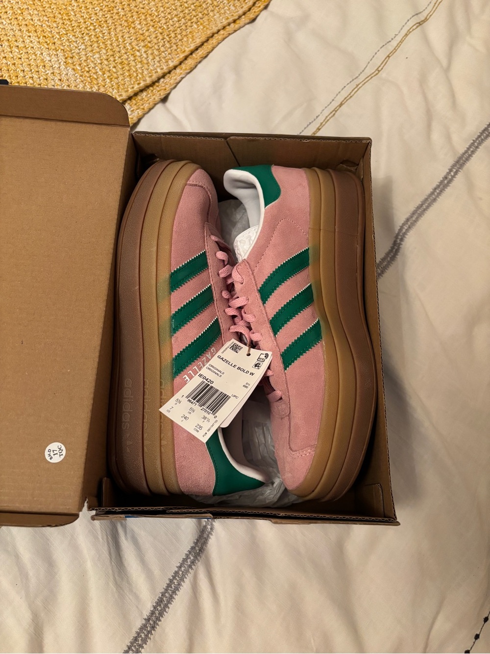 adidas Gazelle Platform Sneaker - Pink with Green Stripes